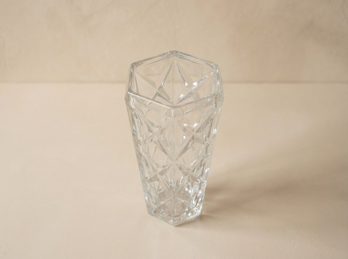 Antique Large Geometric Pinwheel Cut Crystal Glass Vase