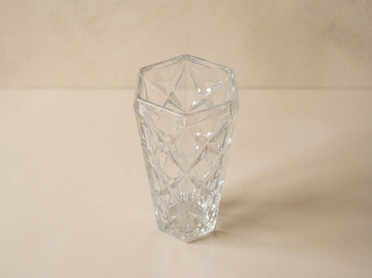 Antique Large Geometric Pinwheel Cut Crystal Glass Vase