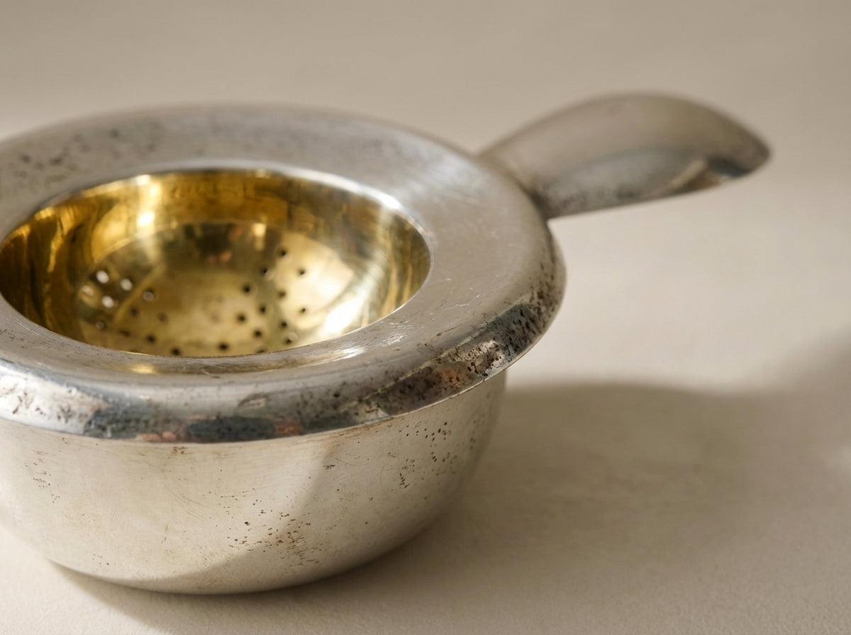 Vintage .925 Sterling Silver & Gold Gilt Tea Strainer Set