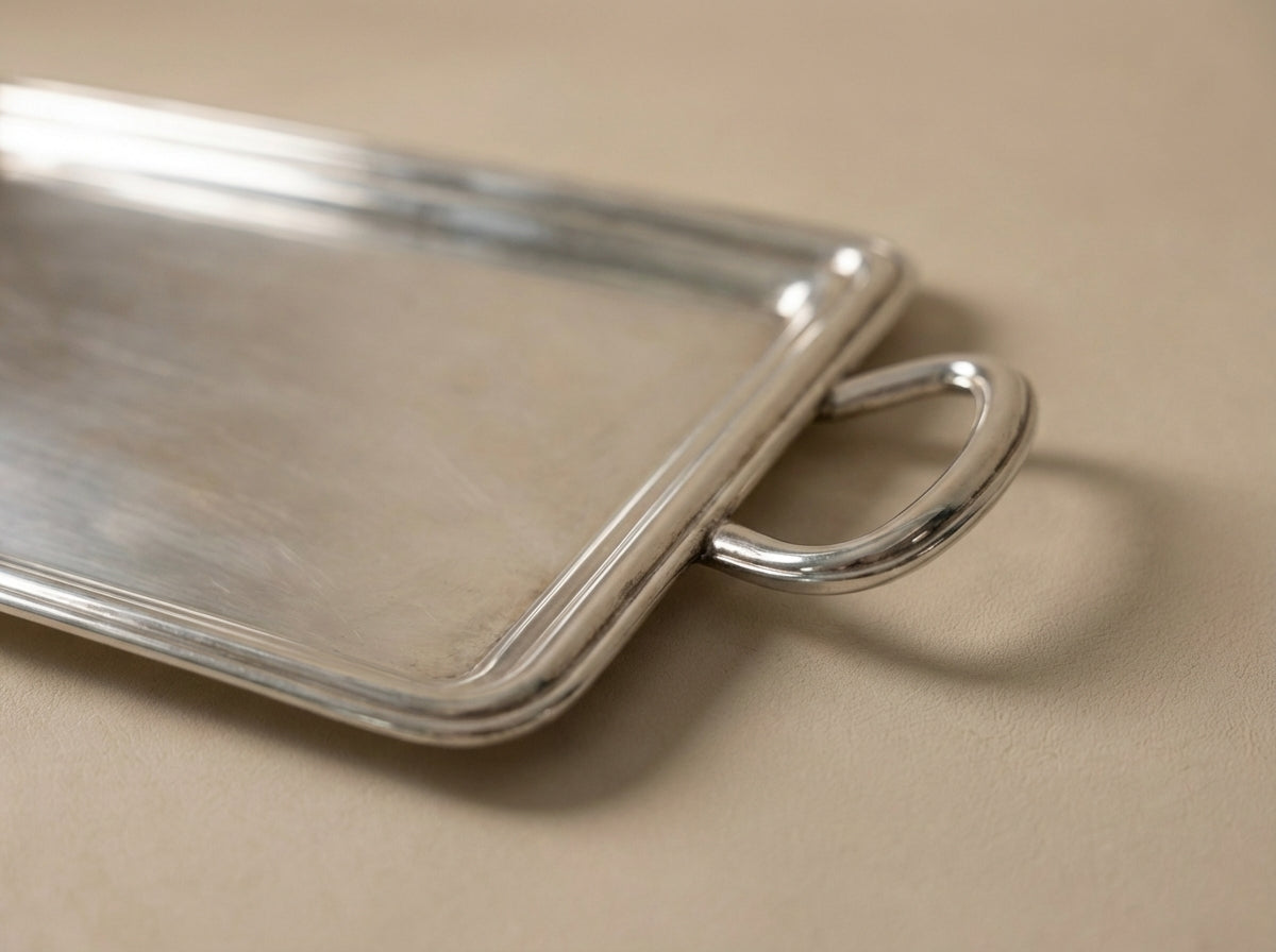 Vintage Rectangular Silver Serving Tray with Handles