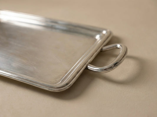 Vintage Rectangular Silver Serving Tray with Handles