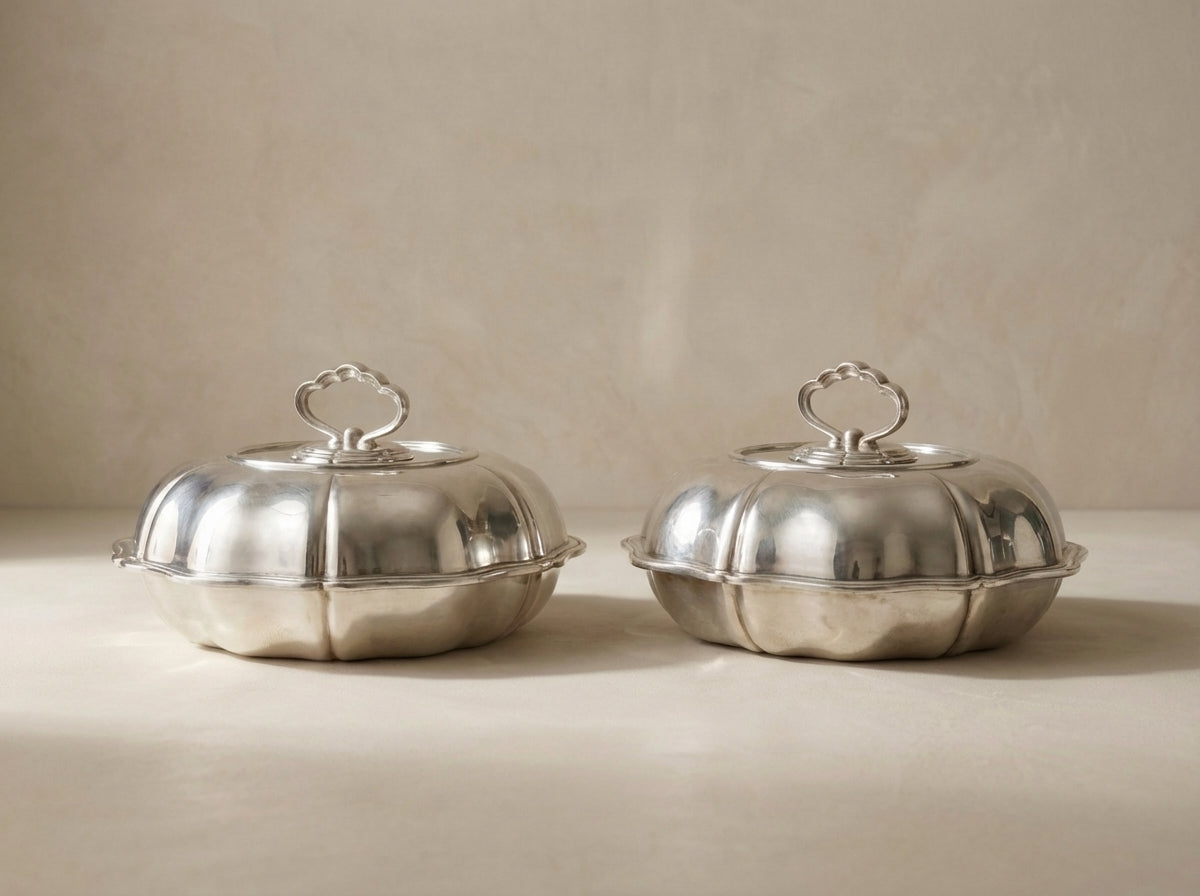 Pair of Vintage Silverplate Scalloped Entree Dishes (Sold as a Pair - Large and Small size)