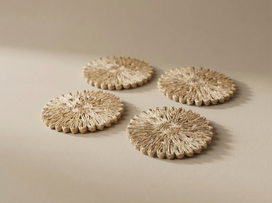 Set of 4 Hand-Woven Natural Jute Sunburst Coasters