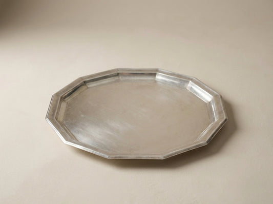 Hexagonal Silver Plate Decorative Serving Tray