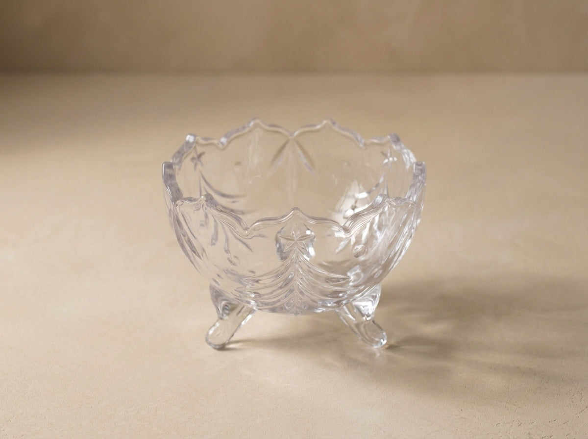 Vintage Star Motif Clear Pressed Glass Footed Bowl