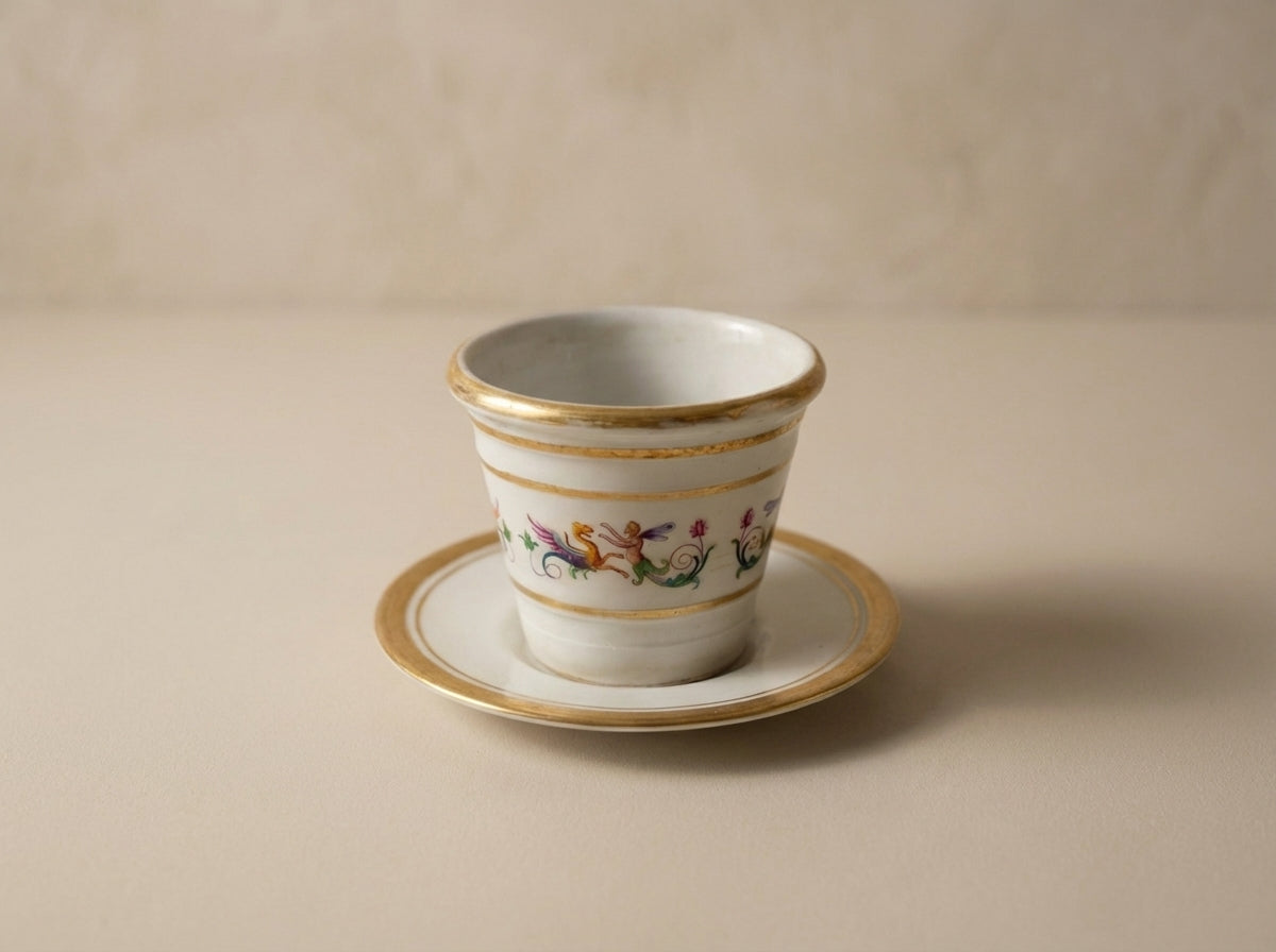 Gilt Porcelain Cachepot Planter & Matching Saucer
