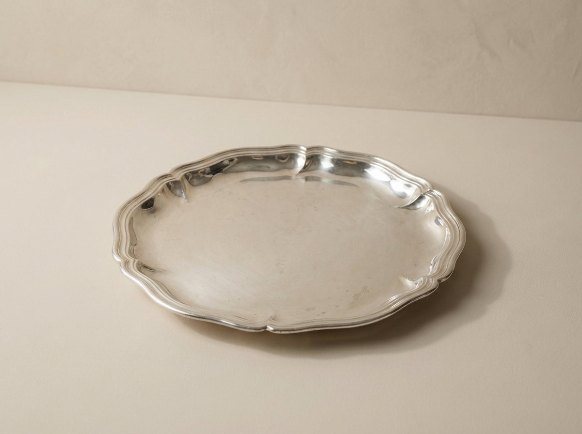Silver Scalloped Round Serving Tray