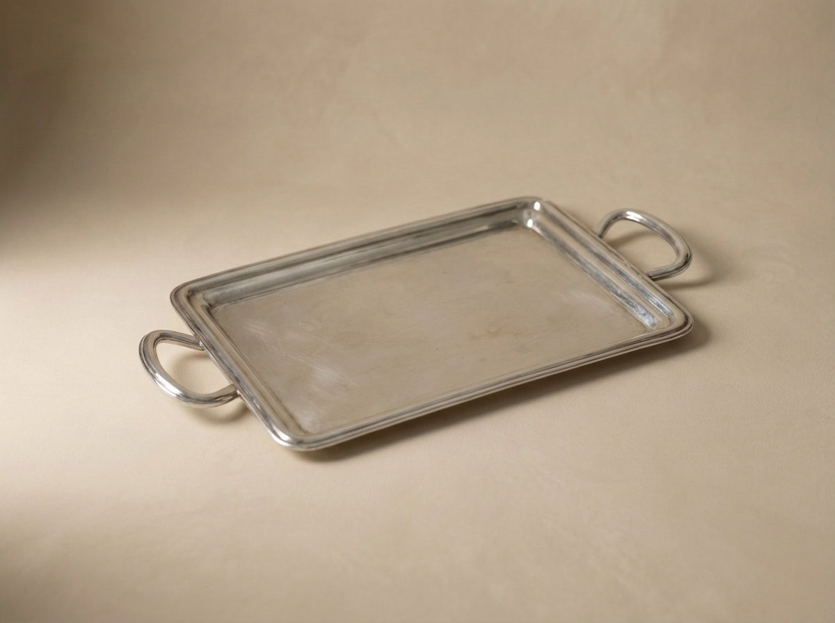 Vintage Rectangular Silver Serving Tray with Handles