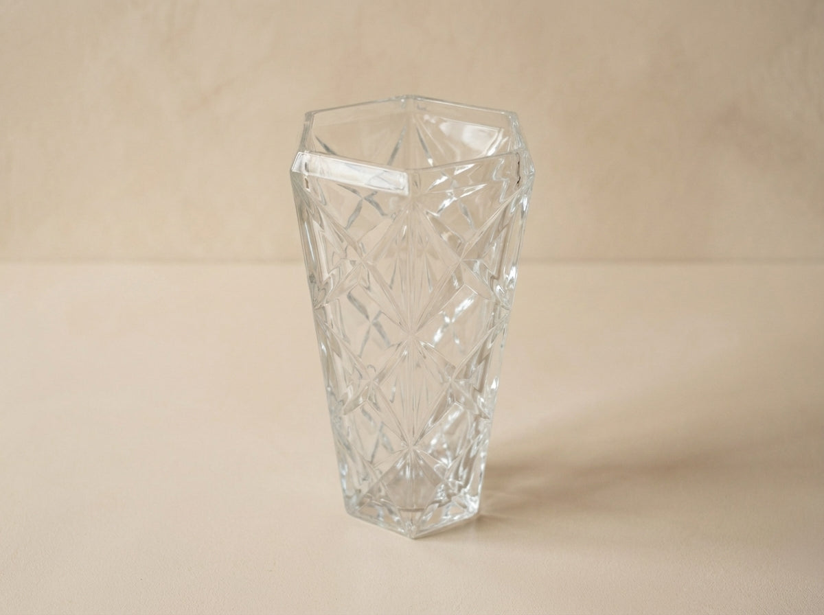Antique Large Geometric Pinwheel Cut Crystal Glass Vase