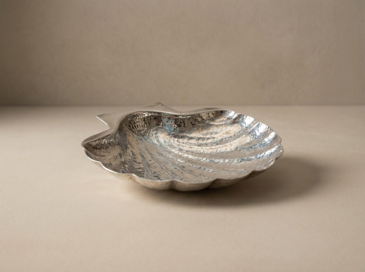 Vintage Hammered Silver Scallop Shell Dish