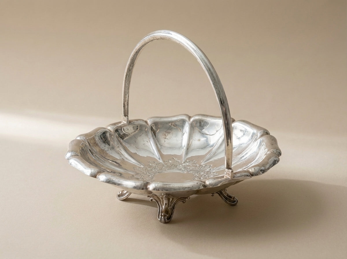 Silver Plated Footed Basket with Ornate Handle