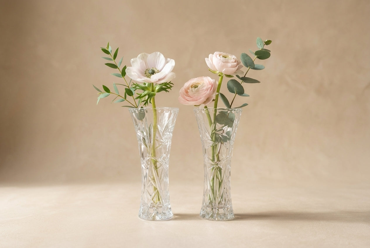 Vintage Cut Crystal Flared Bud Vases (Sold as a Pair)