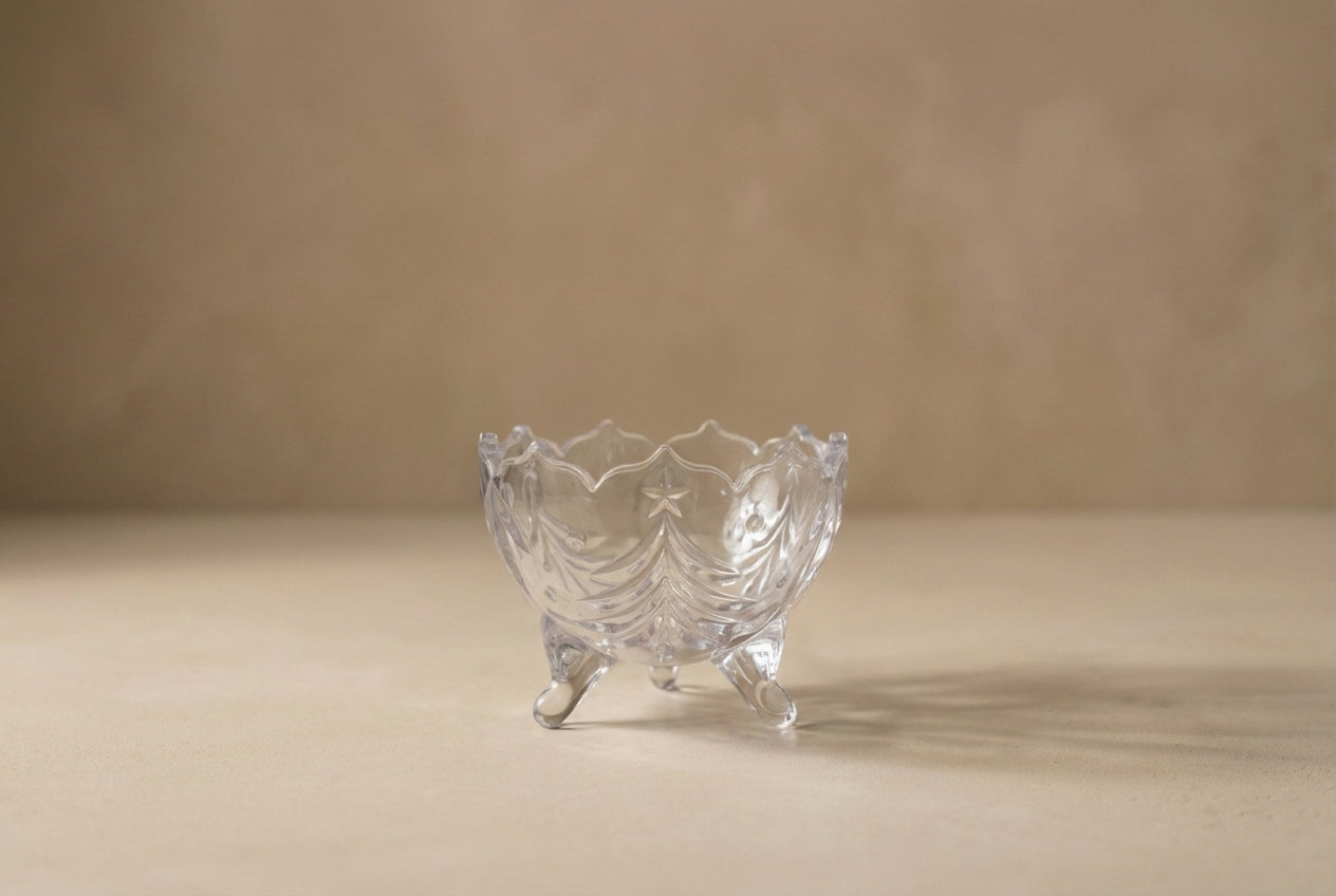 Vintage Star Motif Clear Pressed Glass Footed Bowl